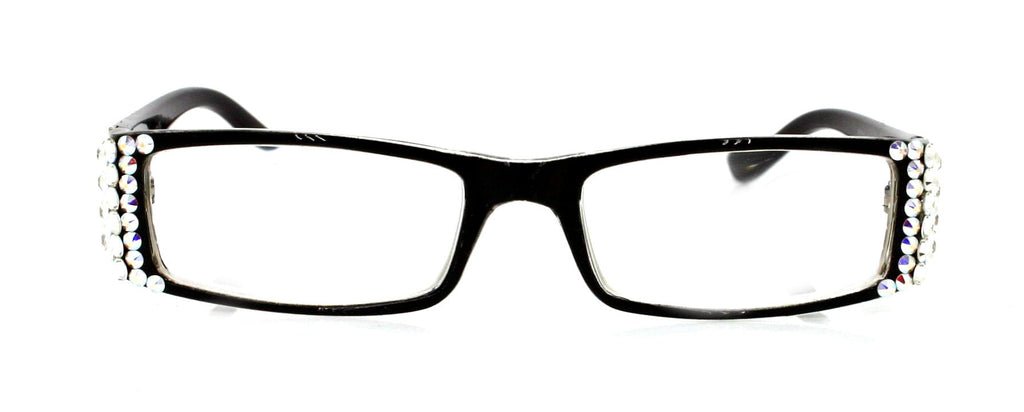 The French, (Bling) (Fleur De Lis) Women Reading Glasses W (Clear, AB Aurora Borealis) Genuine European Crystals  (Black)  NY Fifth Avenue