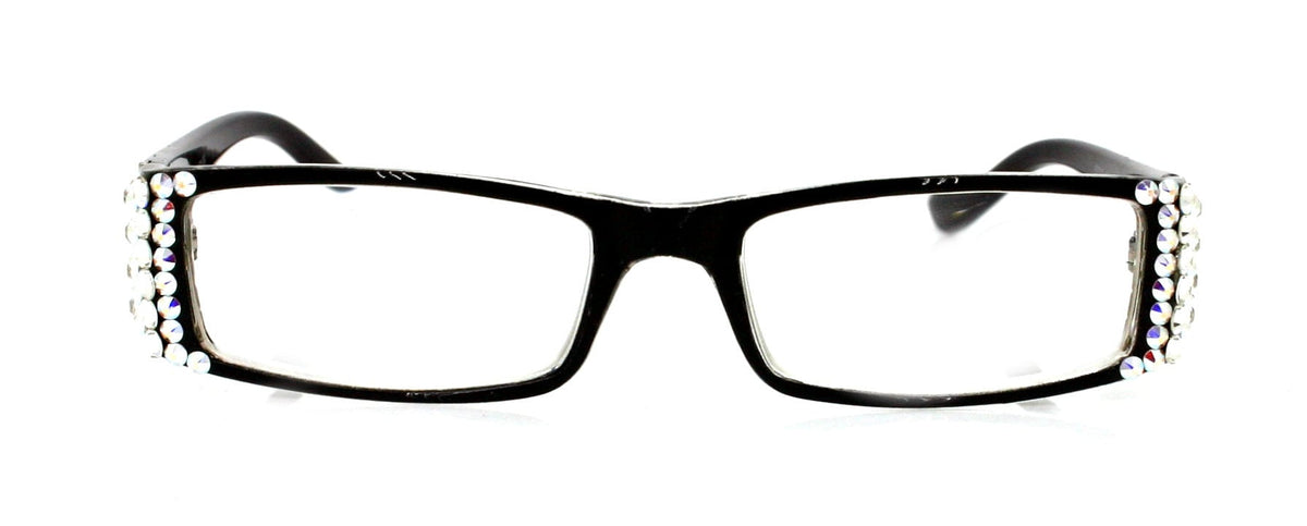 The French, (Bling) (Fleur De Lis) Women Reading Glasses W (Clear, AB Aurora Borealis) Genuine European Crystals  (Black)  NY Fifth Avenue