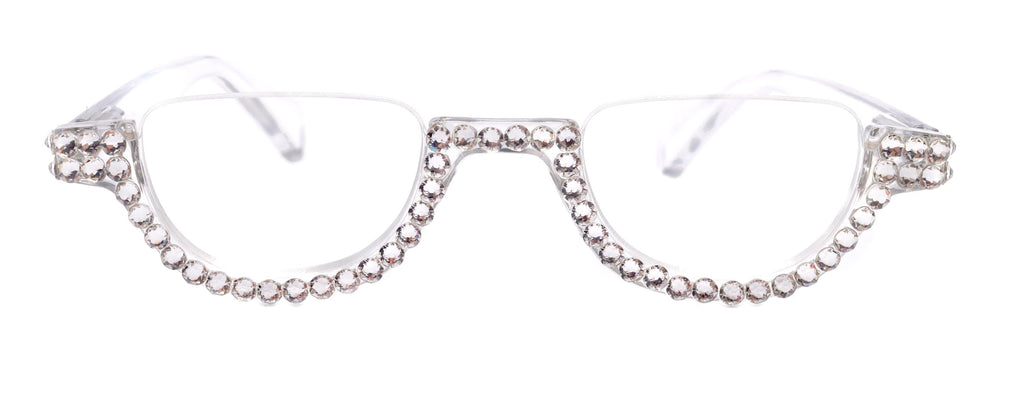 Half Moon, (Bling) Reading Glasses For Woman Adorned W (Clear) Genuine European Crystals, (Translucent) Lower Nose Frame, NY Fifth Avenue