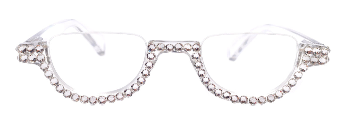 Half Moon, (Bling) Reading Glasses For Woman Adorned W (Clear) Genuine European Crystals, (Translucent) Lower Nose Frame, NY Fifth Avenue